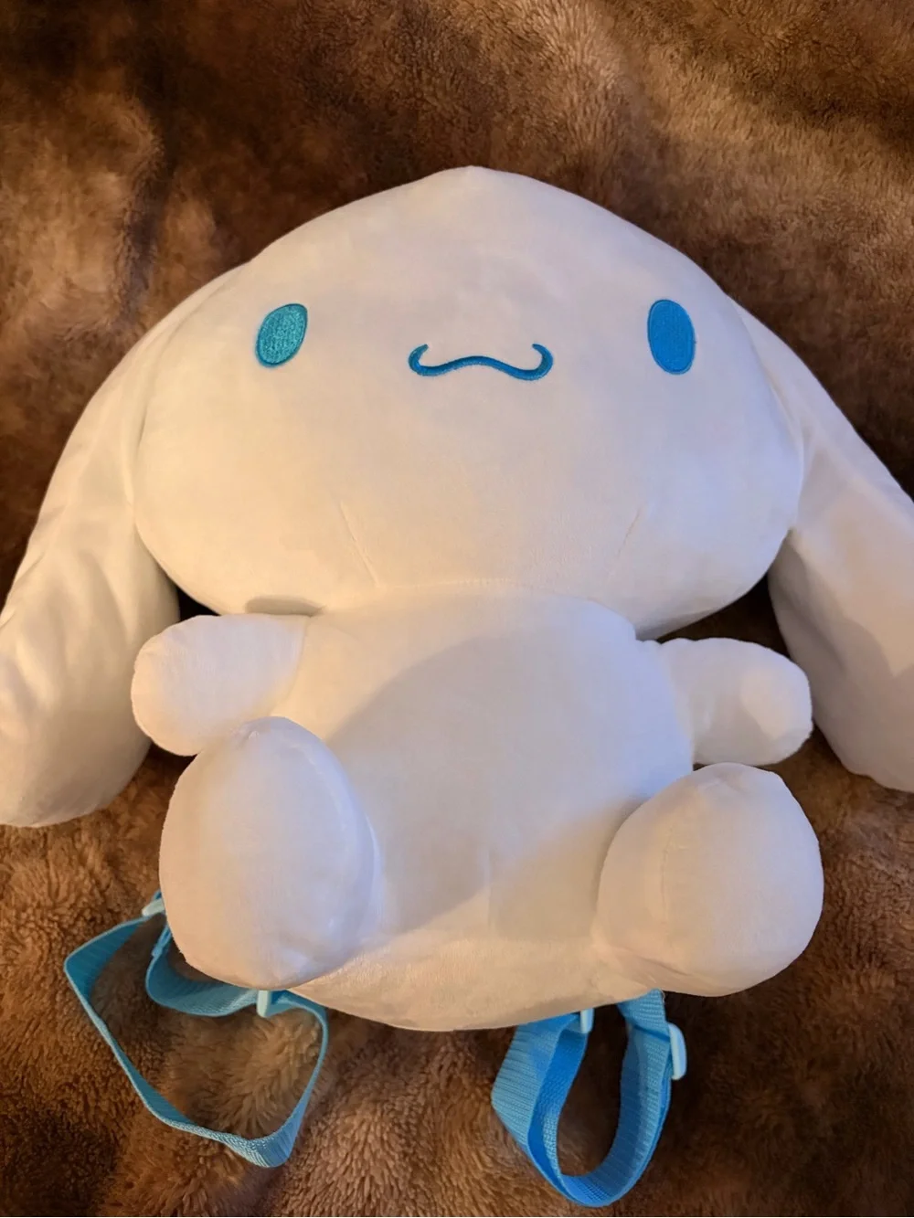 White Plush Cinnamoroll Backpack with Bright Blue Accents for Kids